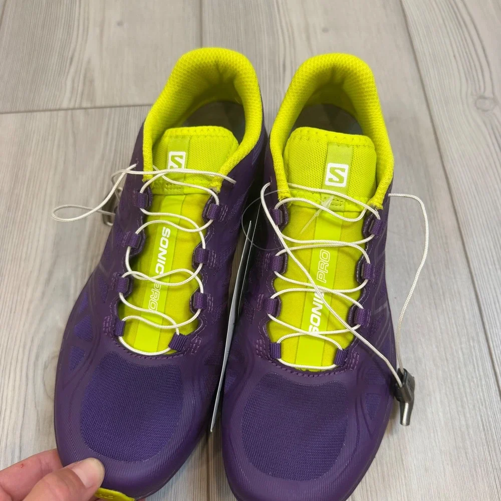 Salomon Sonic Pro W Womens Running Shoes Purple Gecko Green 379173 Size 9 NEW